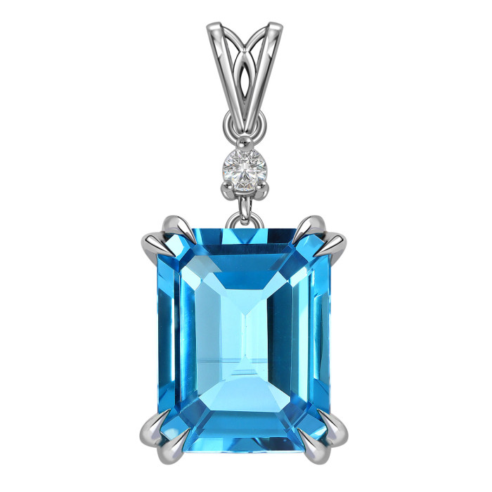 Кулон из белого золота с бриллиантом и топазом Swiss (060157)