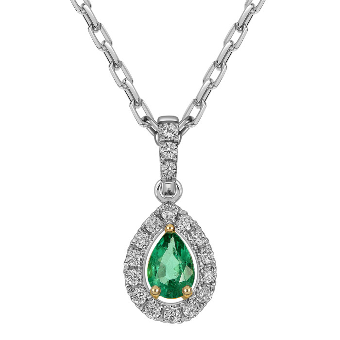 Колье из белого золота с бриллиантами и изумрудом (061695)