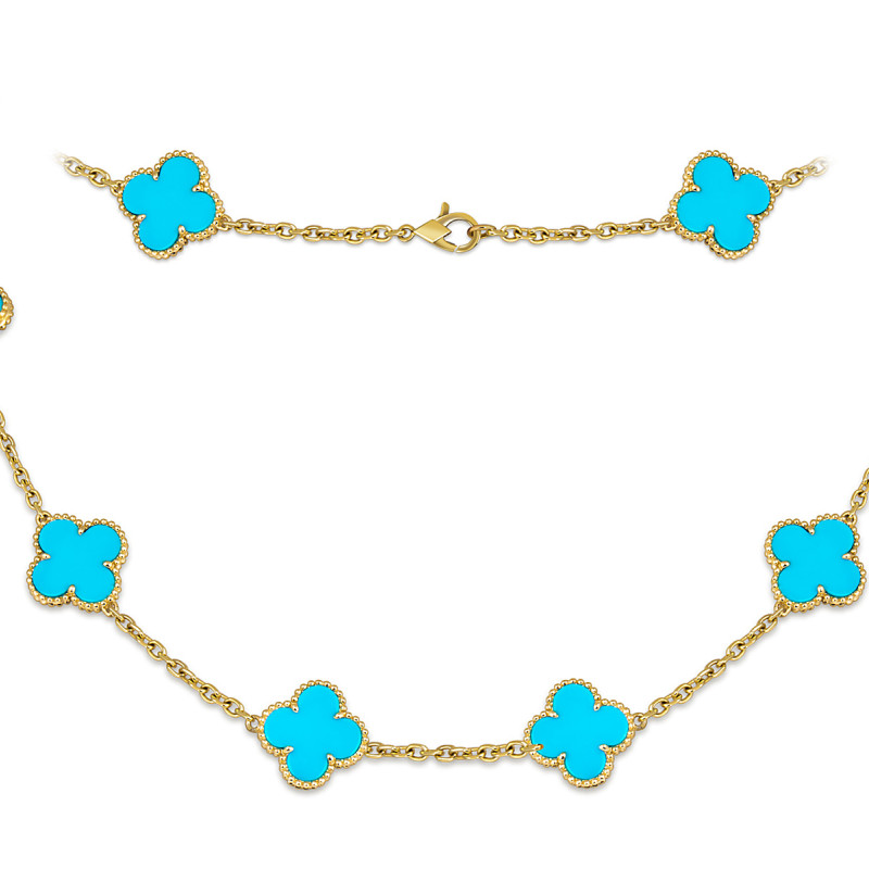 Колье из жёлтого золота с бирюзой (053465)