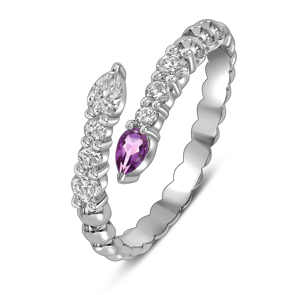 Кольцо из белого золота с бриллиантами и розовым сапфиром (059163)