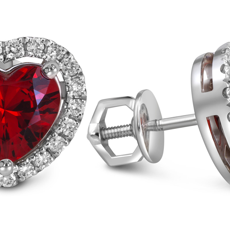 Серьги пусеты из белого золота с бриллиантами и грантами 