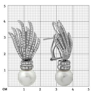 Серьги из белого золота с бриллиантами и жемчугом (009419)