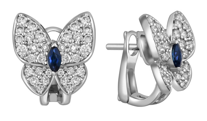 Серьги из белого золота с бриллиантами и сапфирами "Бабочки" (055149)