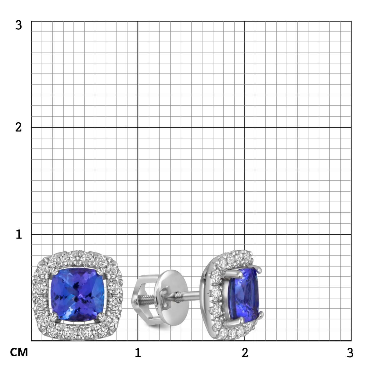 Серьги пусеты из белого золота с бриллиантами и танзанитами (055710)