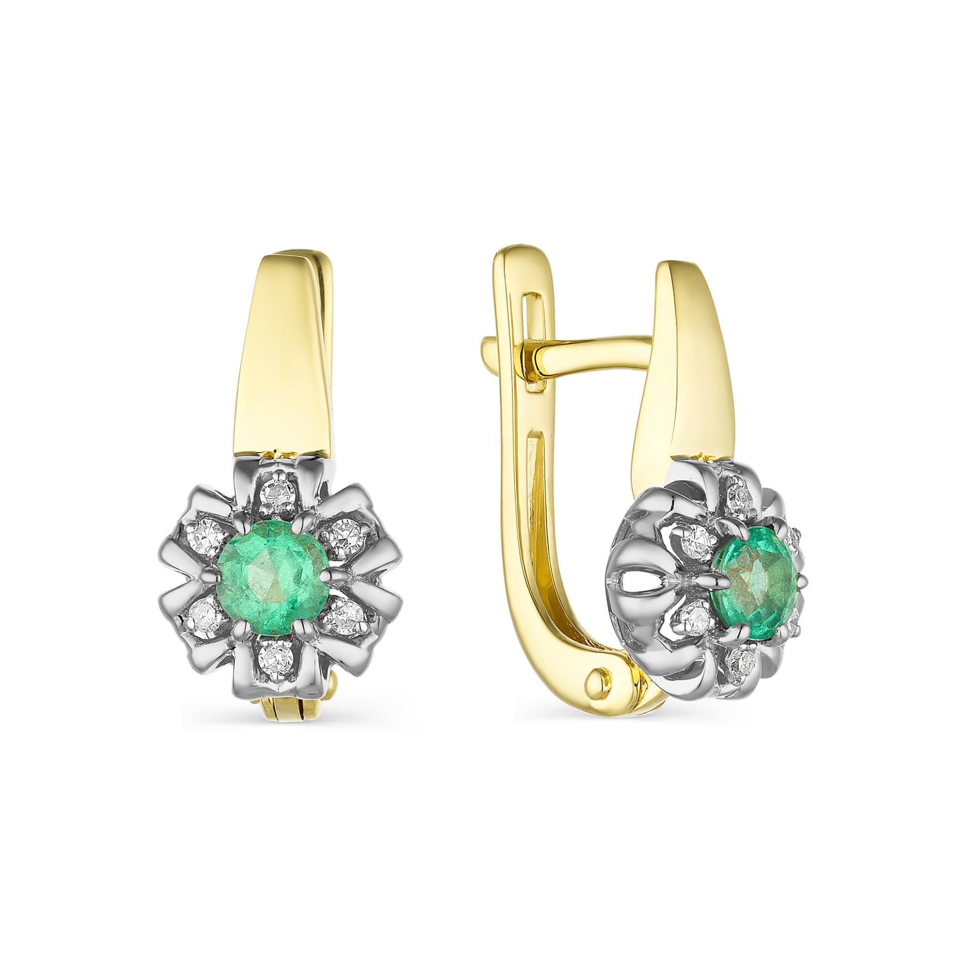 Серьги из комбинированного золота с бриллиантами и изумрудами (042197)