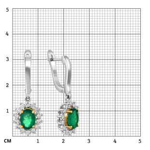 Серьги из белого золота с бриллиантами и изумрудами (051333)