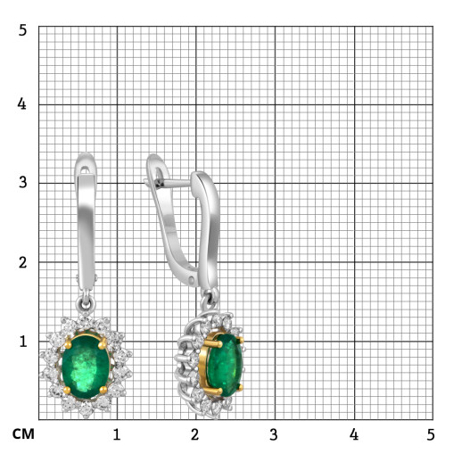 Серьги из белого золота с бриллиантами и изумрудами (051333)