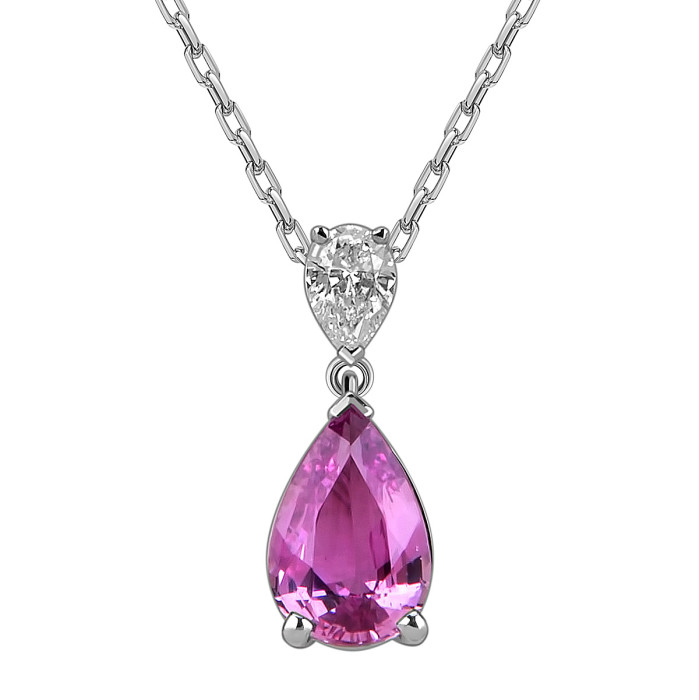 Колье из белого золота с бриллиантом и розовым сапфиром (060027)