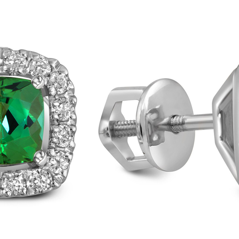 Серьги пусеты из белого золота золота с бриллиантами и турмалинами (057527)