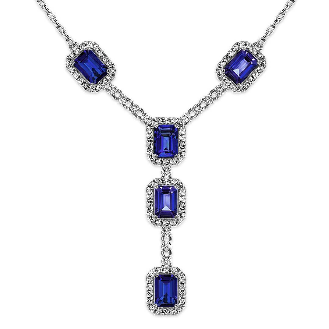 Колье из белого золота с бриллиантами и сапфирами   (061613)