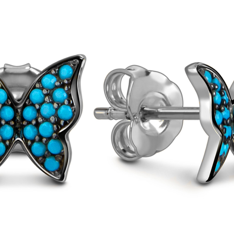 Серьги пусеты из белого золота с фианитами 