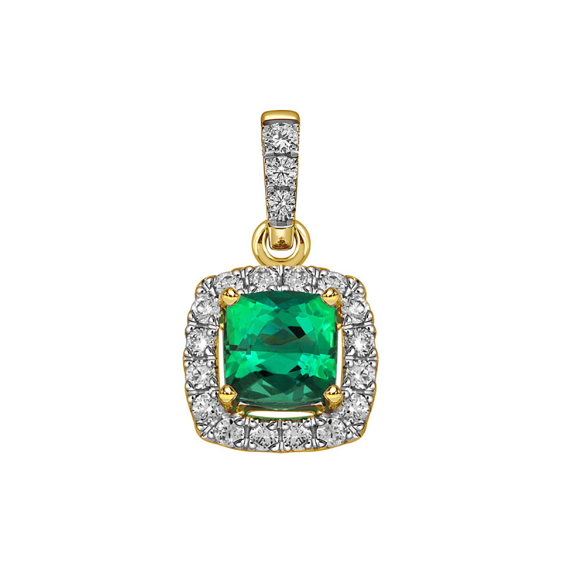Кулон из жёлтого золота с бриллиантами и зелёным турмалином (059510)