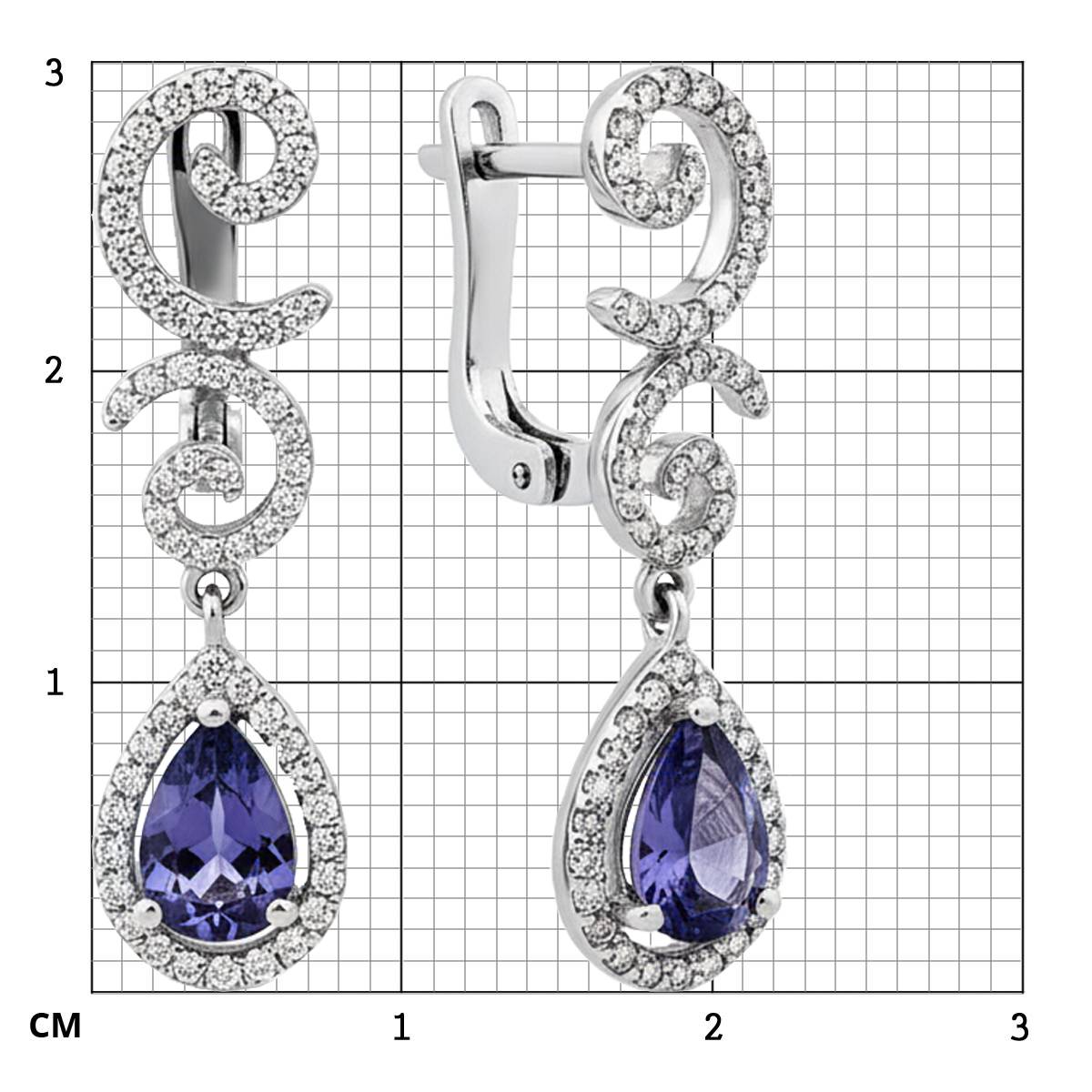 Серьги из белого золота с бриллиантами и танзанитами (014136)