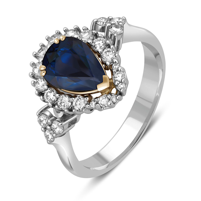 Кольцо из белого золота с бриллиантами и сапфиром (046739)