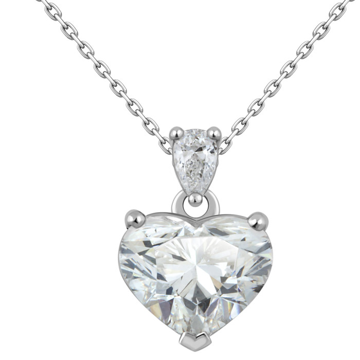 Колье "Сердце" с цепочкой из белого золота с бриллиантами (048109)