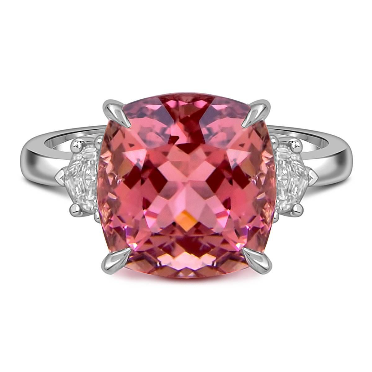 Кольцо из белого золота с бриллиантами и розовым турмалином (060035)