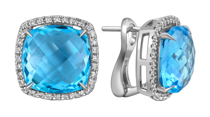 Серьги из белого золота с бриллиантами и топазом (055058)
