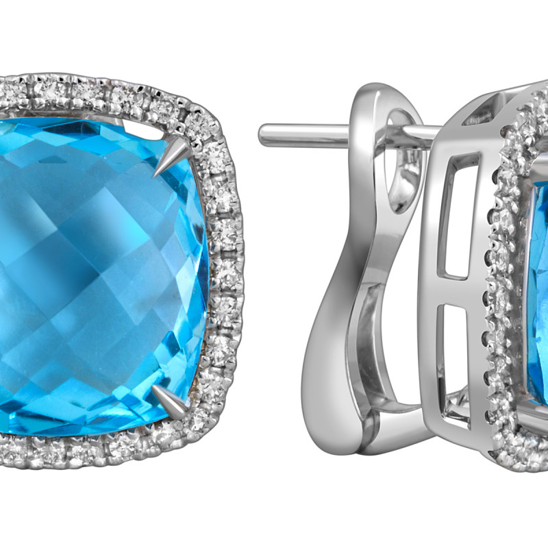 Серьги из белого золота с бриллиантами и топазом (055058)