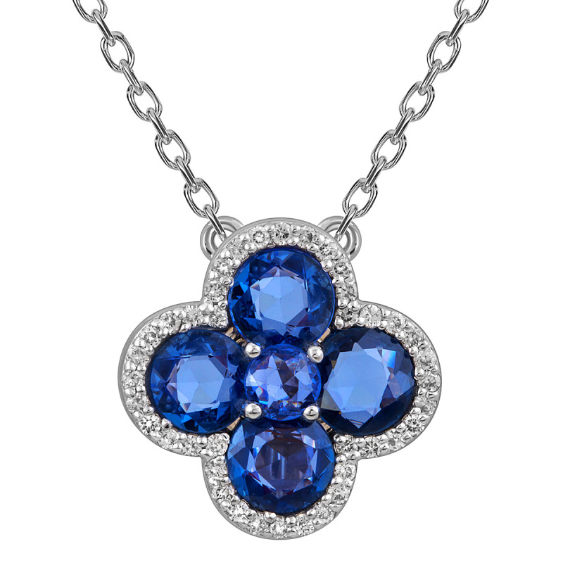 Колье из белого золота с бриллиантами и сапфирами (055549)