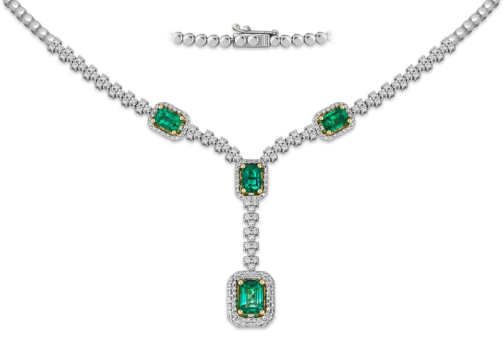 Колье из белого золота с бриллиантами и изумрудами (051826)