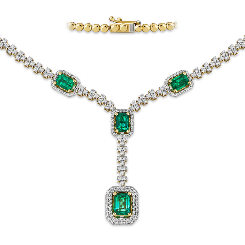 Колье из жёлтого золота с бриллиантами и изумрудами (051822)