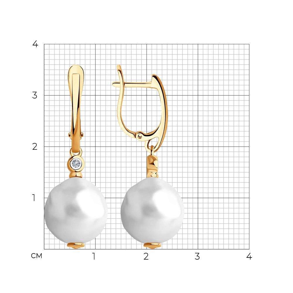 Серьги из красного золота с бриллиантами и жемчугами (045087)