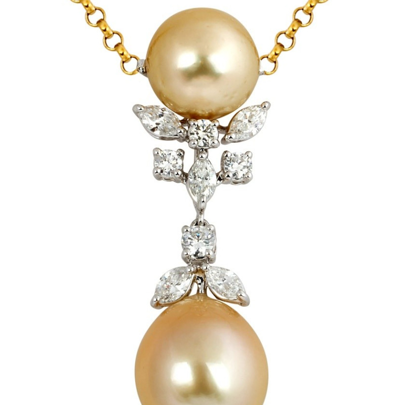 Колье из желтого золота с бриллиантами и жемчугом (009392)