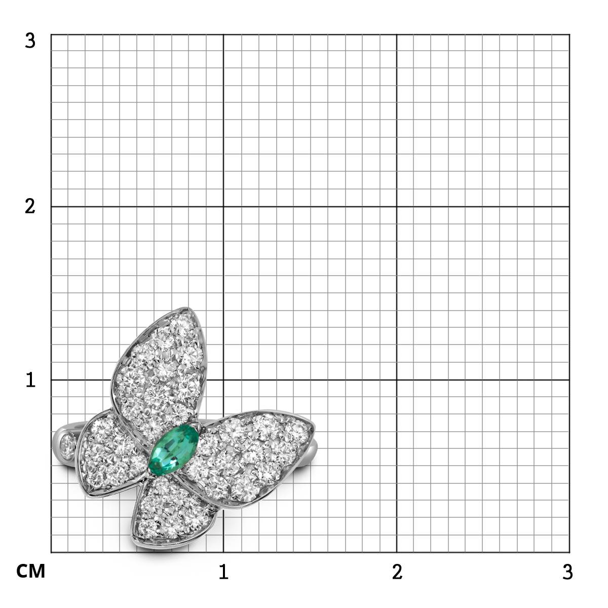 Кольцо из белого золота с бриллиантами и изумрудом 