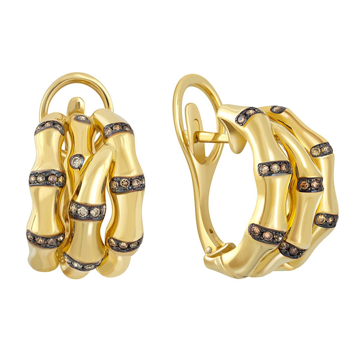 Серьги из жёлтого золота с коричневыми бриллиантами (040316)