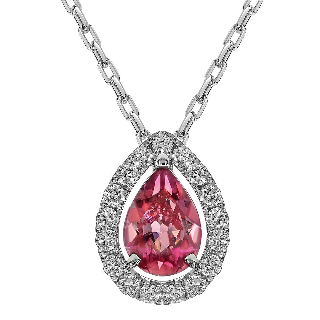 Колье из белого золота с бриллиантами и турмалином (061697)