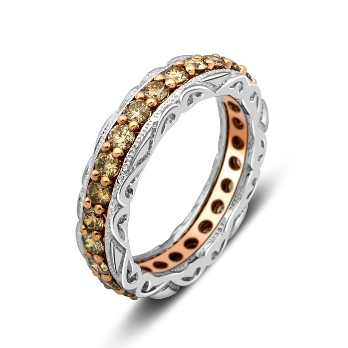 Обручальное кольцо из комбинированного золота с коньячными бриллиантами (024448)