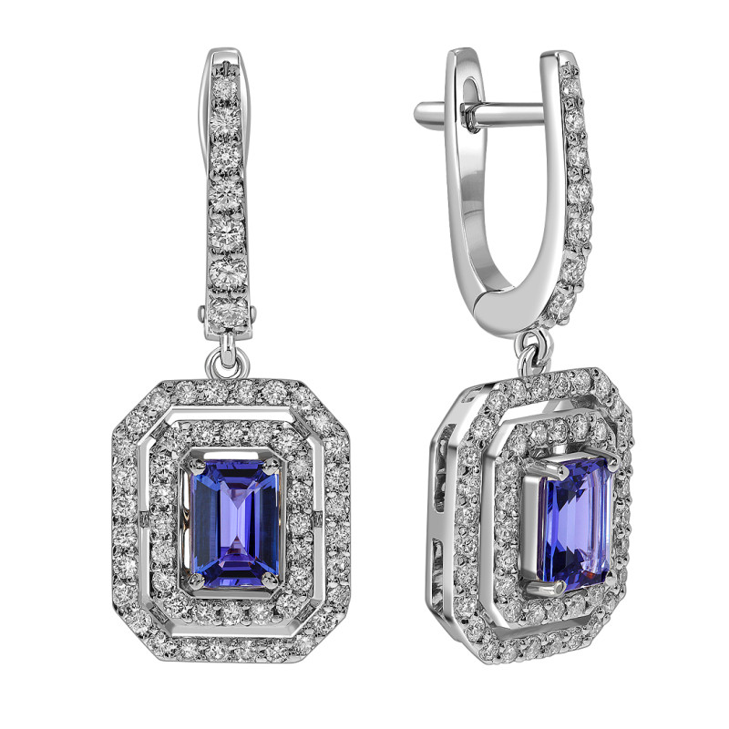 Серьги из белого золота с бриллиантами и танзанитами (061650)