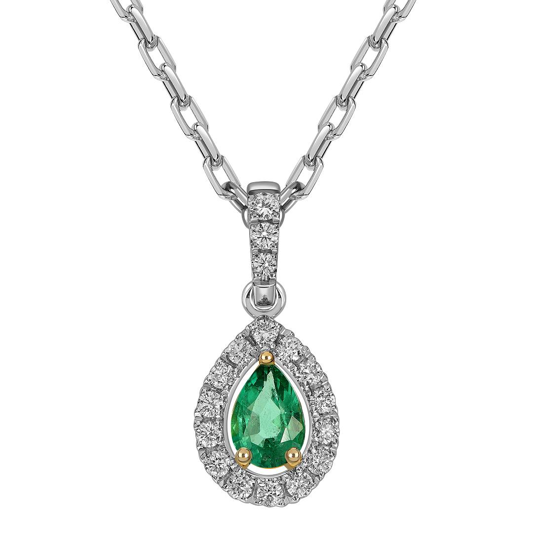 Колье из белого золота с бриллиантами и изумрудом (061695)