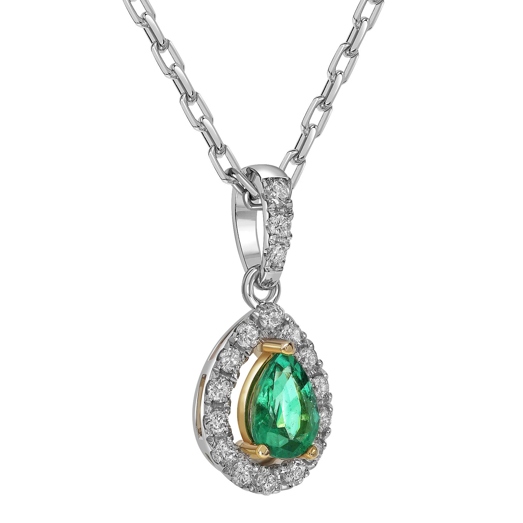 Колье из белого золота с бриллиантами и изумрудом (061695)