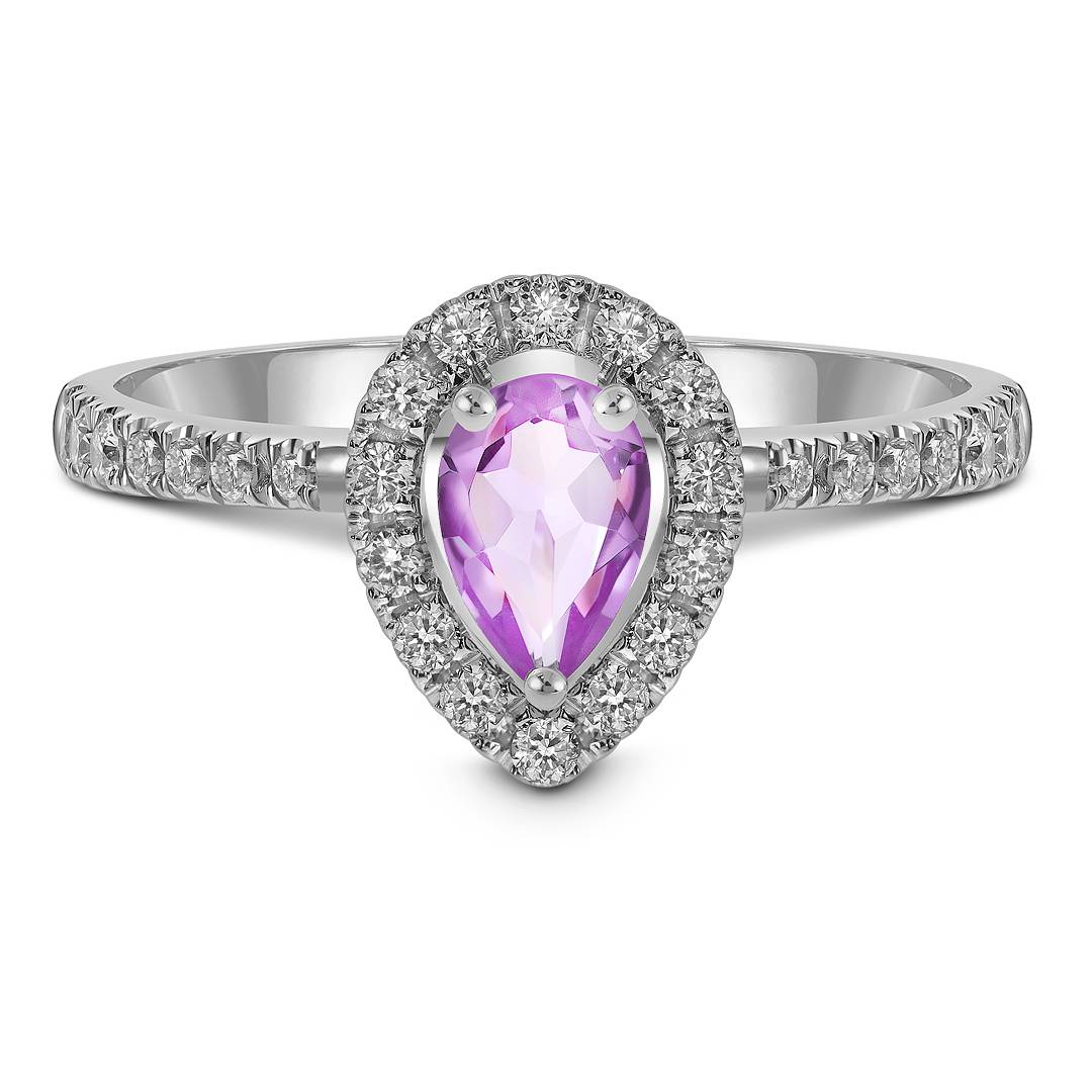 Кольцо из белого золота с бриллиантами и розовым сапфиром (061672)