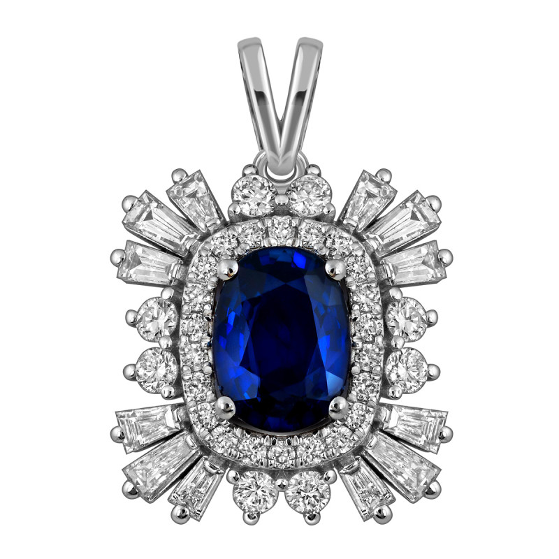 Кулон из белого золота с бриллиантами и сапфиром (054589)