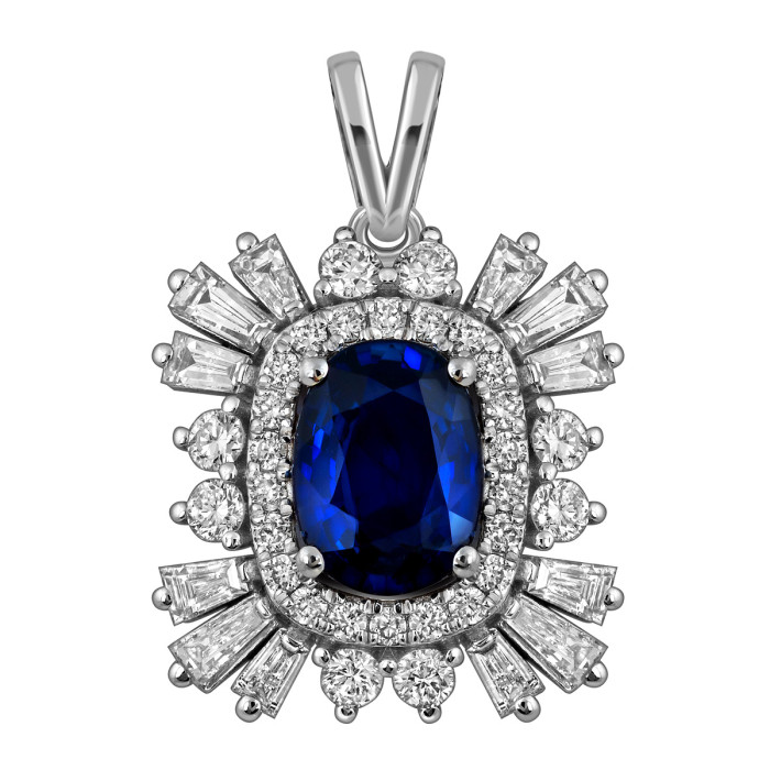 Кулон из белого золота с бриллиантами и сапфиром (054589)