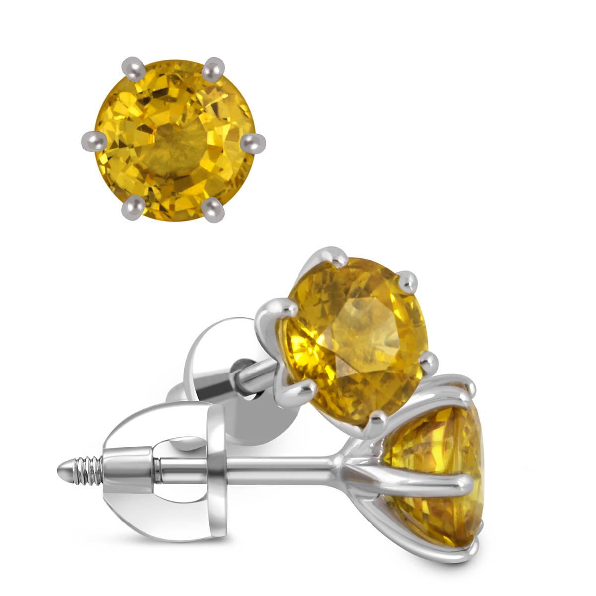 Серьги пусеты из белого золота с жёлтыми сапфирами (048058)