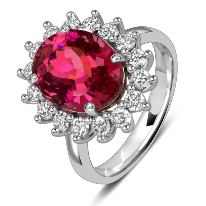 Кольцо из белого золота с бриллиантами и турмалином (059455)