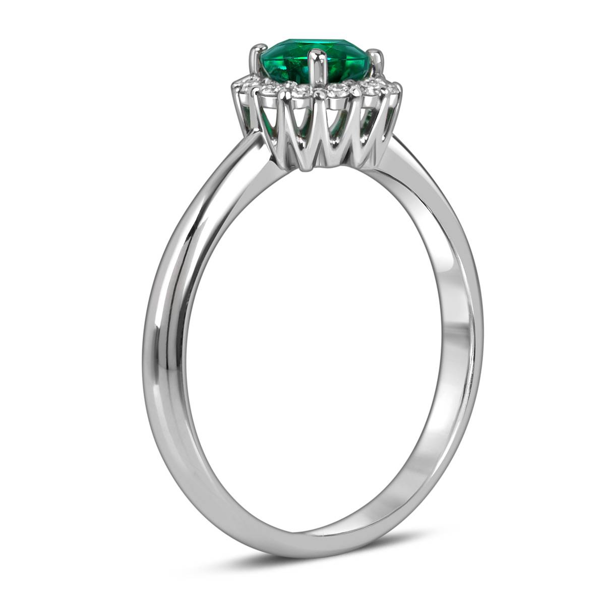 Кольцо из белого золота с бриллиантами и изумрудом  (055055)