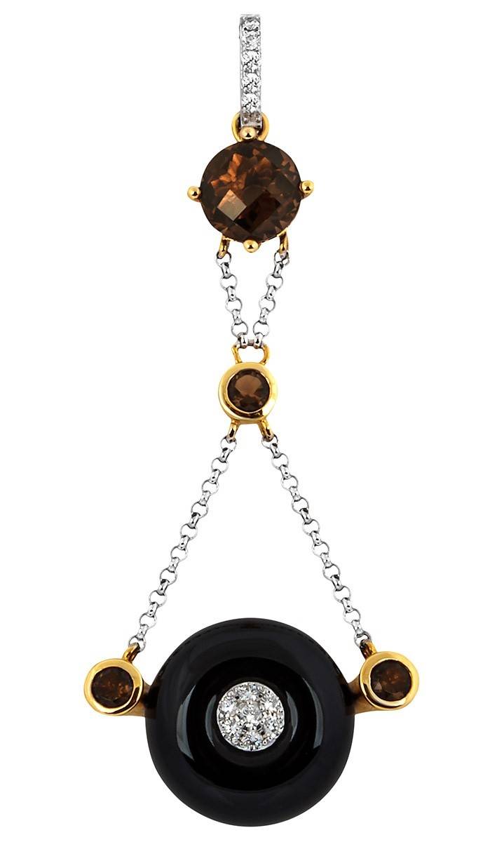 Кулон с бриллиантами, агатом и дымчатами кварцами (011076)