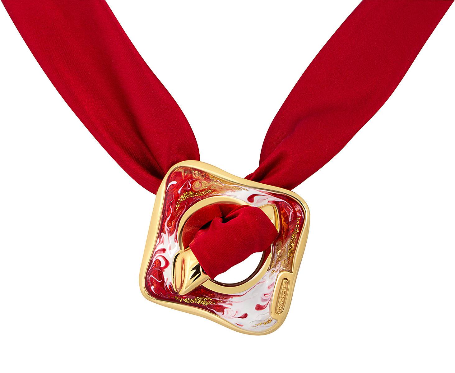 Колье из серебра с эмалью и шёлком 