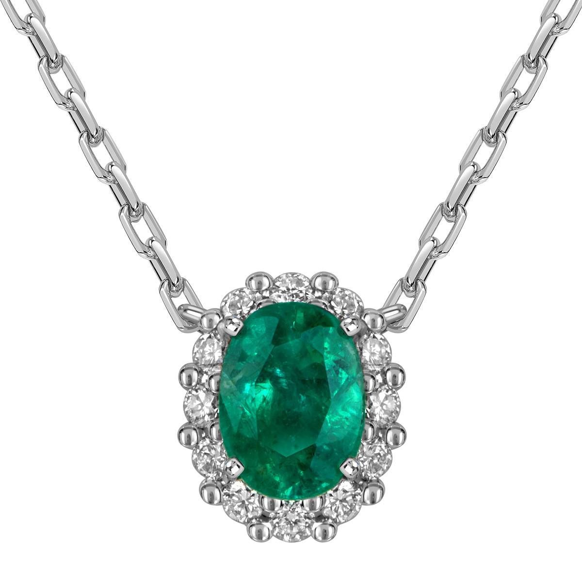 Колье из белого золота с бриллиантами и изумрудом (061698)