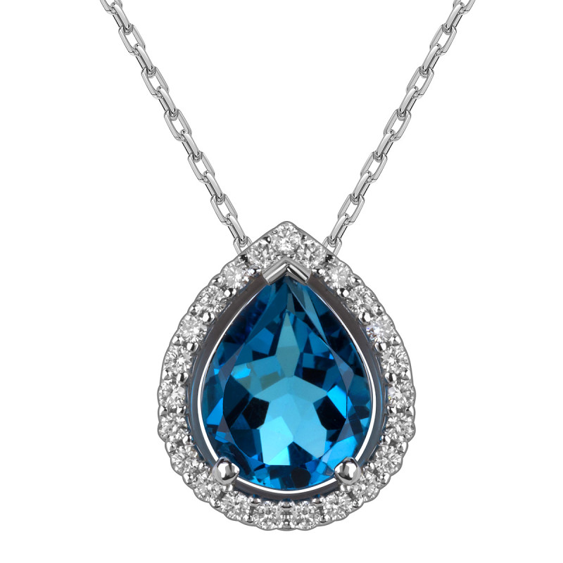Колье из белого золота с бриллиантами и лондон топазом (060166)