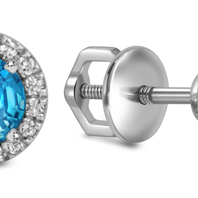 Серьги пусеты из белого золота с бриллиантами и топазами (054087)