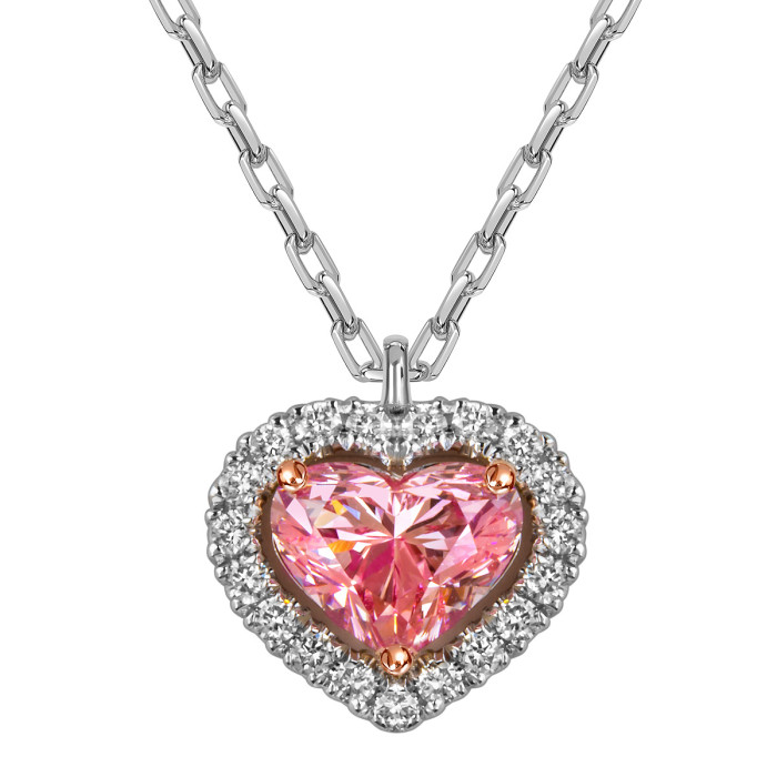 Колье из белого золота с розовым бриллиантом "Сердце" (060840)
