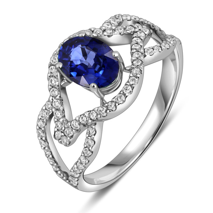 Кольцо из белого золота с бриллиантами и сапфиром (023631)