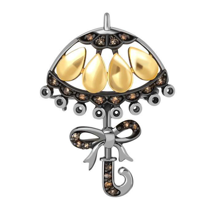 Брошь "Зонтик" из палладия и золота с бриллиантами (040942)