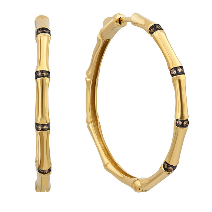 Серьги конго из жёлтого золота с коричневыми бриллиантами (050130)