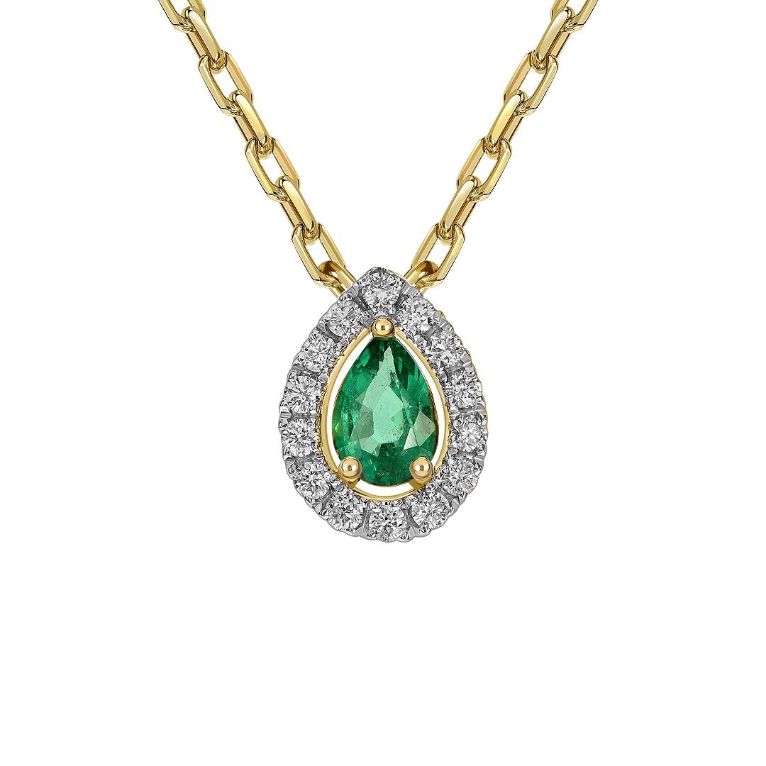 Колье из жёлтого золота с бриллиантами и изумрудом (061629)